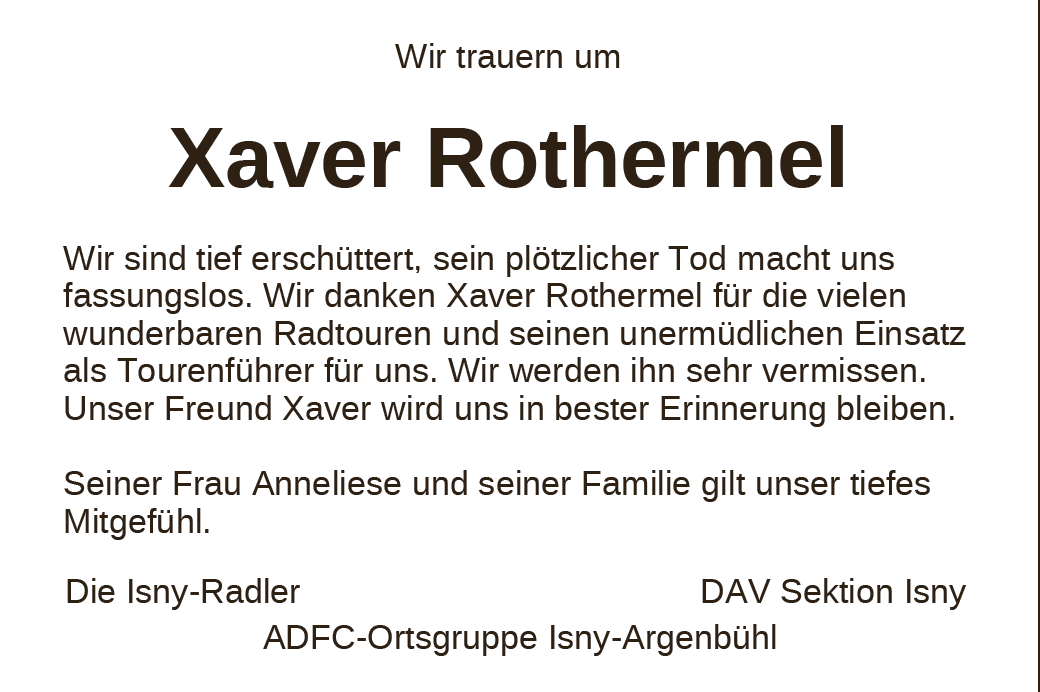 Nachruf auf unseren Freund Xaver Rothermel